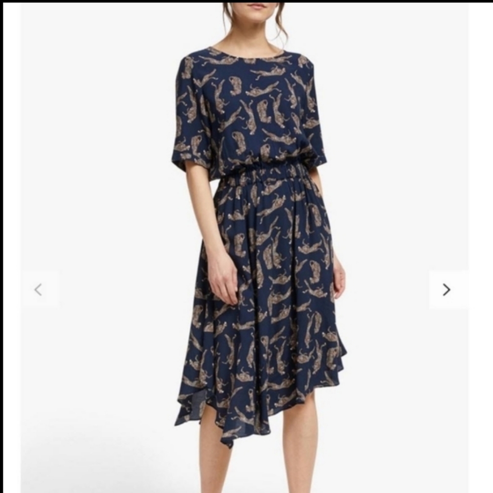 Anthropologie Navy Blue Tiger Printed Dress